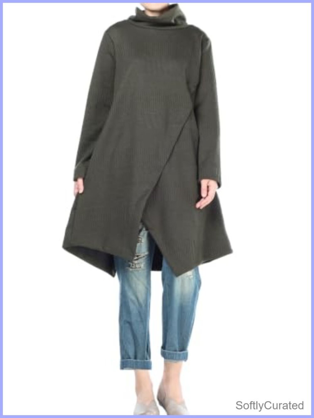 Long Sleeve Cowl Neck Sweater Dress with Pockets Irregular Hem Pullover